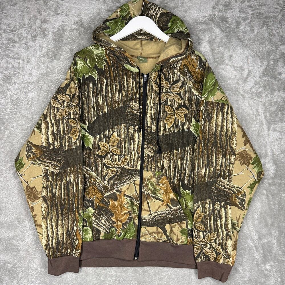Vintage 80s Realtree Camo Hoodie Mens 2XL Full Zip Woods Fleece Talon Zip USA